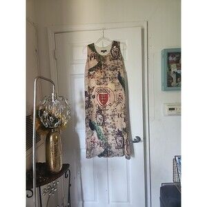 Pino Pizo 100% Silk, London & Peacock Print, Sleeveless Maxi Dress. Size: M